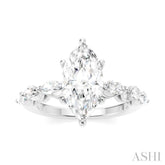 3/4 Ctw Marquise Shape Marquise and Round Cut Diamond Semi-Mount Engagement Ring in 14K White Gold